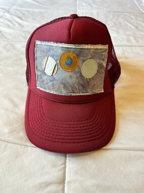 HEC Studios Burgundy Trucker Hat with Moon Patch Motif